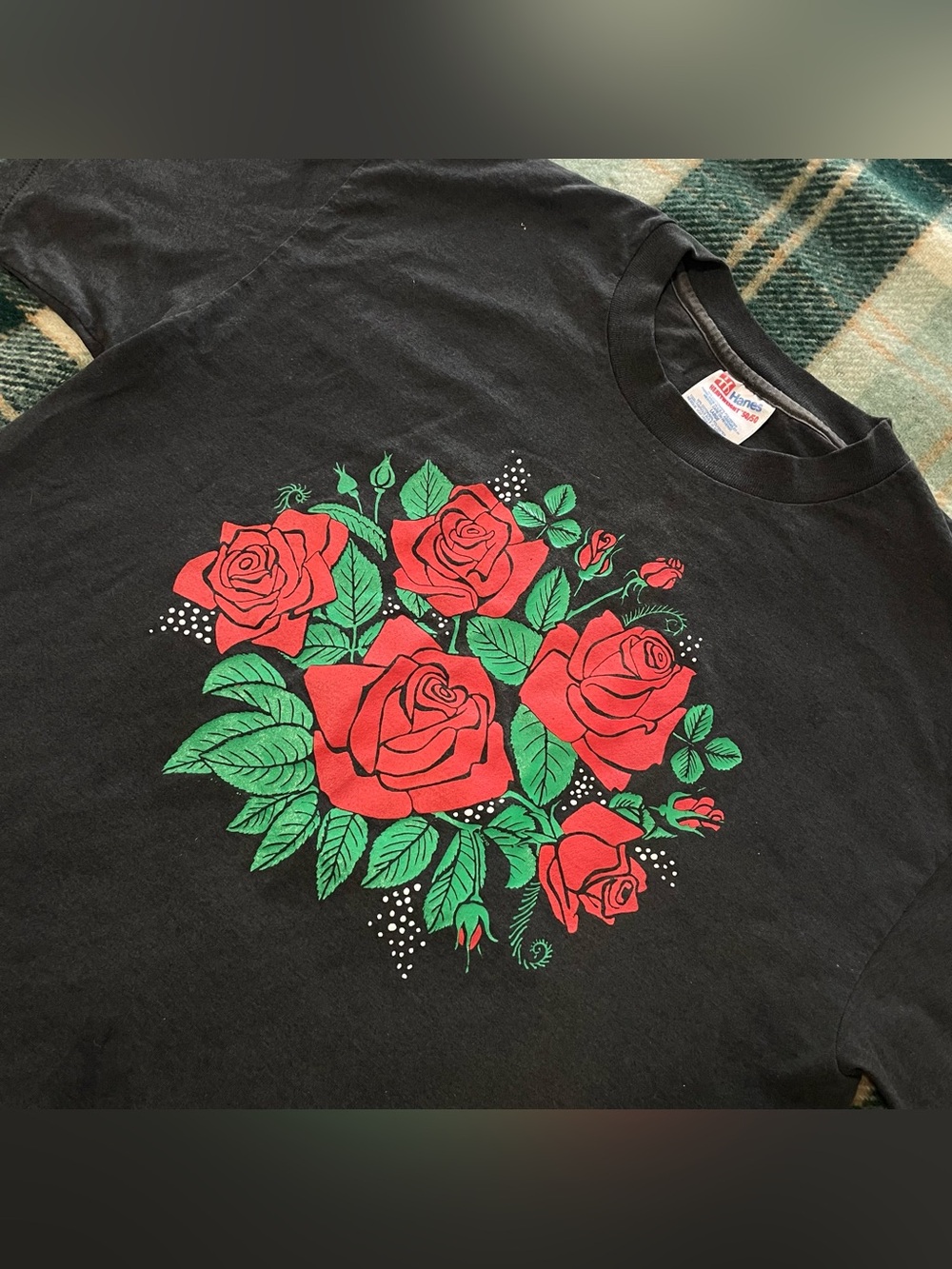 Vintage 90s Red Roses Graphic Floral T Shirt Single Stitch Size Large Garden
